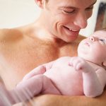Father Taking Shower With Baby Daughter