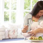 Mother With Baby Eating Healthy Meal In Kitchen