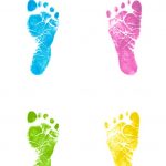 newborn-footprints-multicolor-inked-stamped-impressions-picture-id155368851