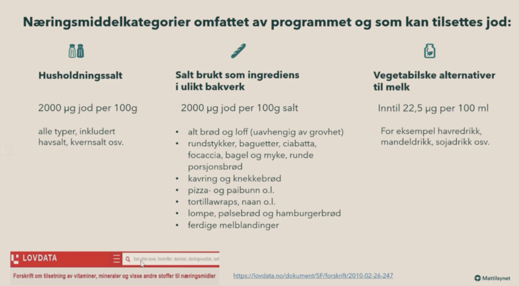 Skjermdump fra Marianne Hope Abel, forsker ved Folkehelseinstituttet sin presentasjon under lanseringen av jodberikingsprogammet.